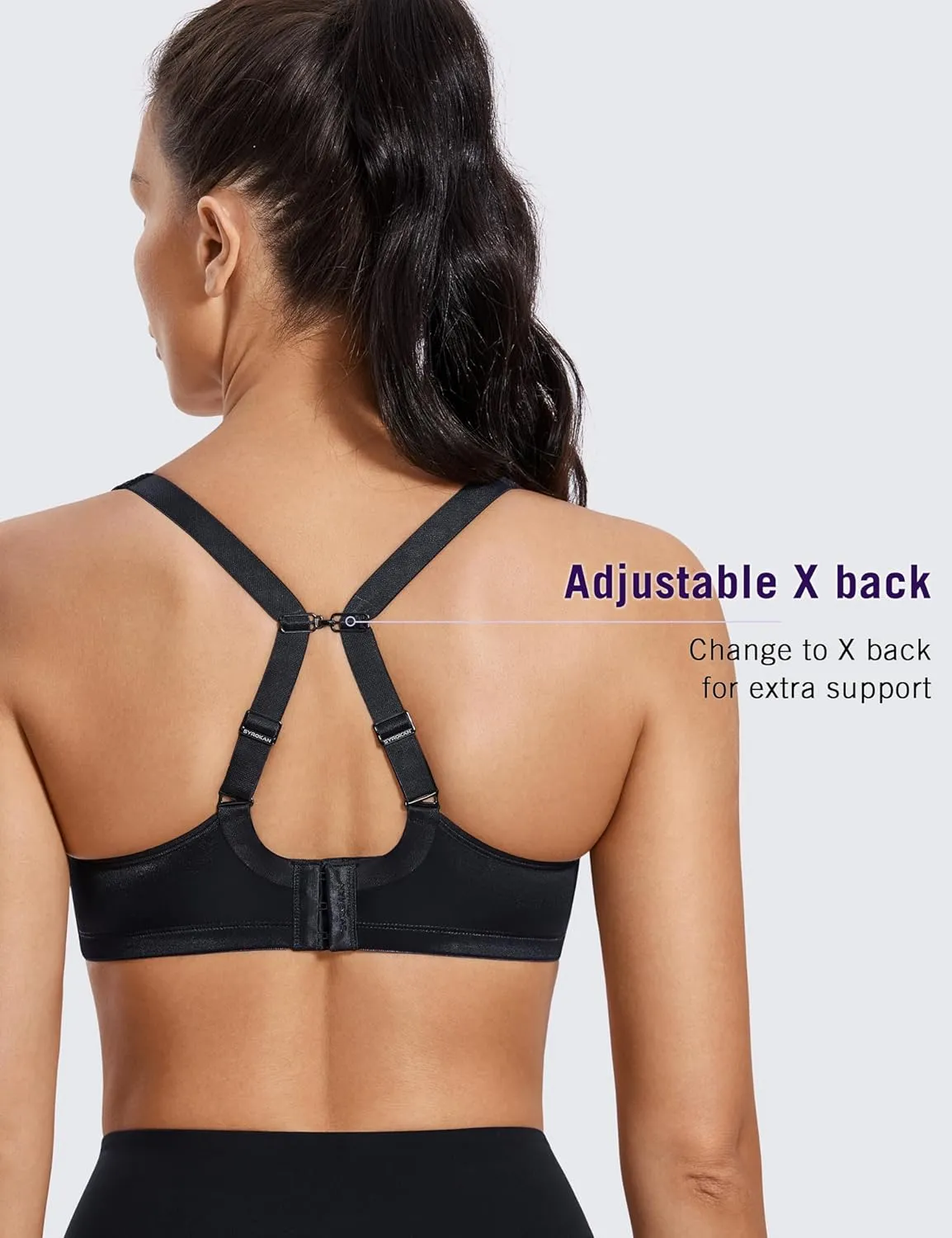 SYROKAN High Impact Sports Bras for Women Support Underwire Cross Back Large Bust Cool Comfort Molded Cup