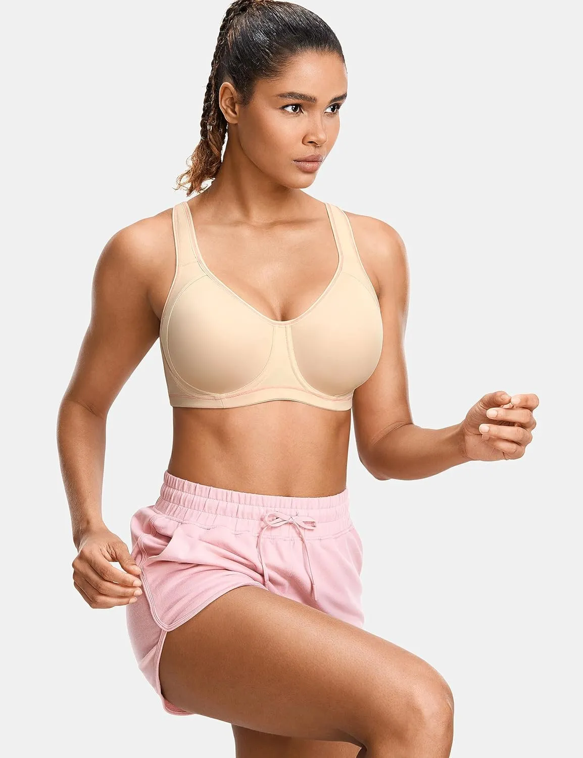 SYROKAN High Impact Sports Bras for Women Support Underwire Cross Back Large Bust Cool Comfort Molded Cup