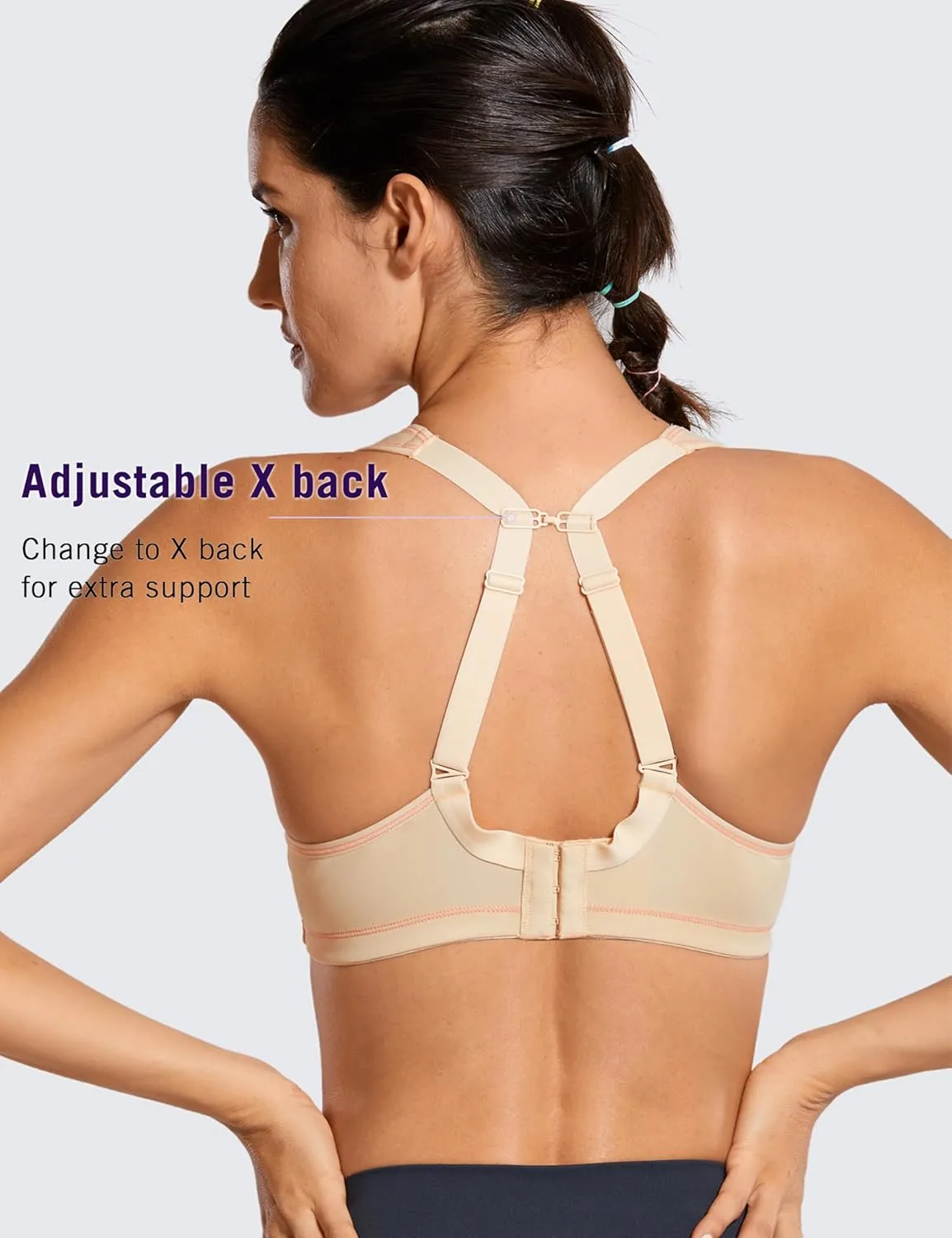 SYROKAN High Impact Sports Bras for Women Support Underwire Cross Back Large Bust Cool Comfort Molded Cup