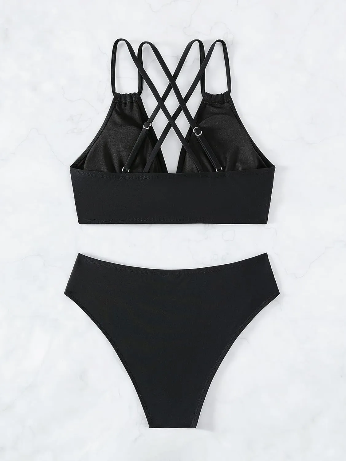 Tainehs Women's Push Up V Neck Bikini Sets Criss Cross Back Two Piece Bathing Suit