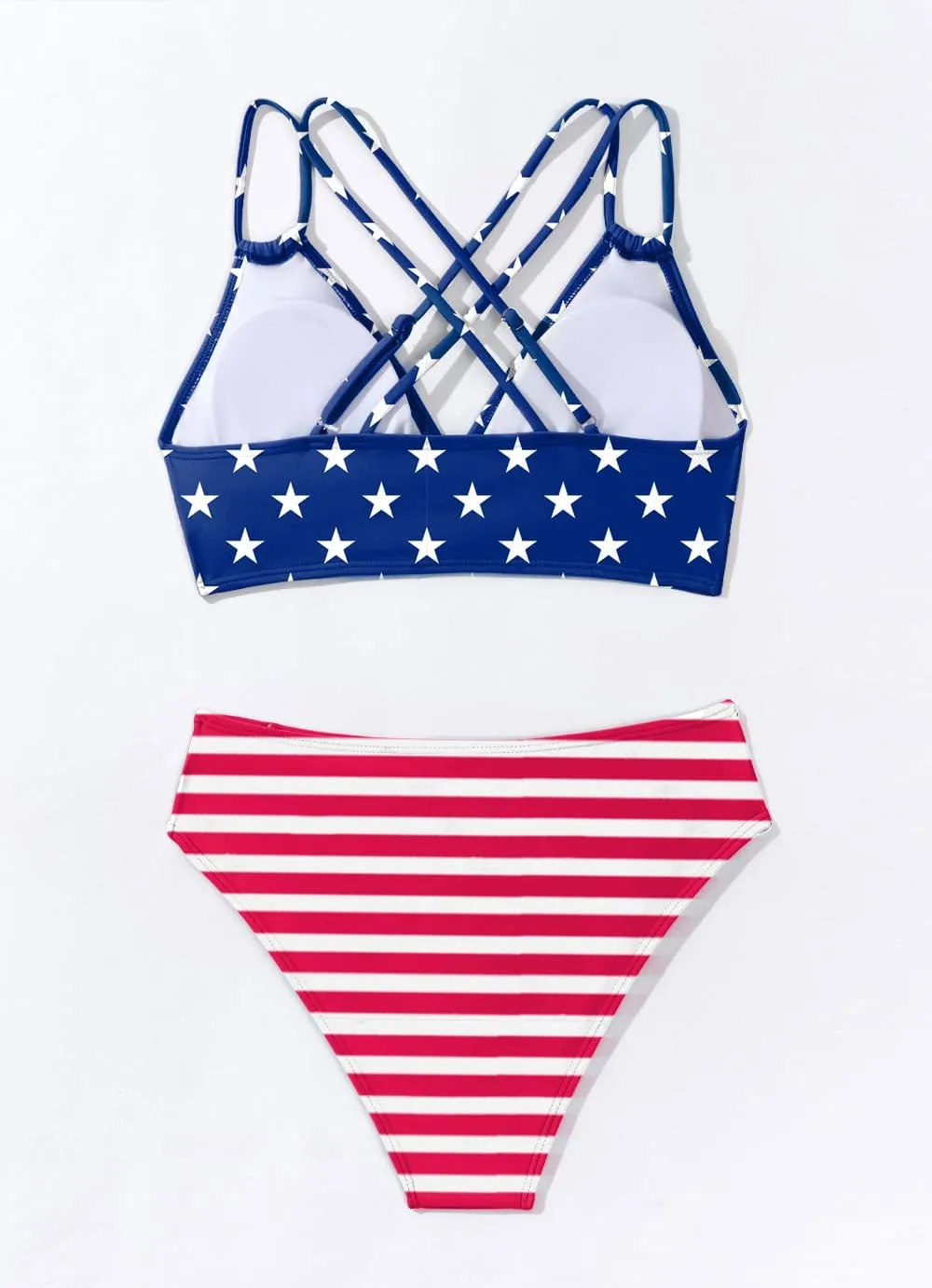 Tainehs Women's Push Up V Neck Bikini Sets Criss Cross Back Two Piece Bathing Suit