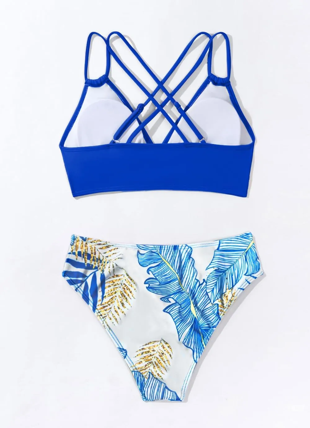 Tainehs Women's Push Up V Neck Bikini Sets Criss Cross Back Two Piece Bathing Suit