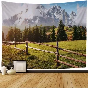 Tapestry Wall Hanging High Alps Season Rock Alpine Mountain Green Tree Meadow Field Pasture Tranquil Summer View Nature Cool Tapestry for Bedroom Wall Decor 80x60 Inch
