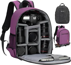 TARION Professional Camera Backpack Case with Laptop Compartment Waterproof Rain Cover for DSLR SLR Mirrorless Camera Lens Tripod Photography Backpack for Women Men Purple TB-S