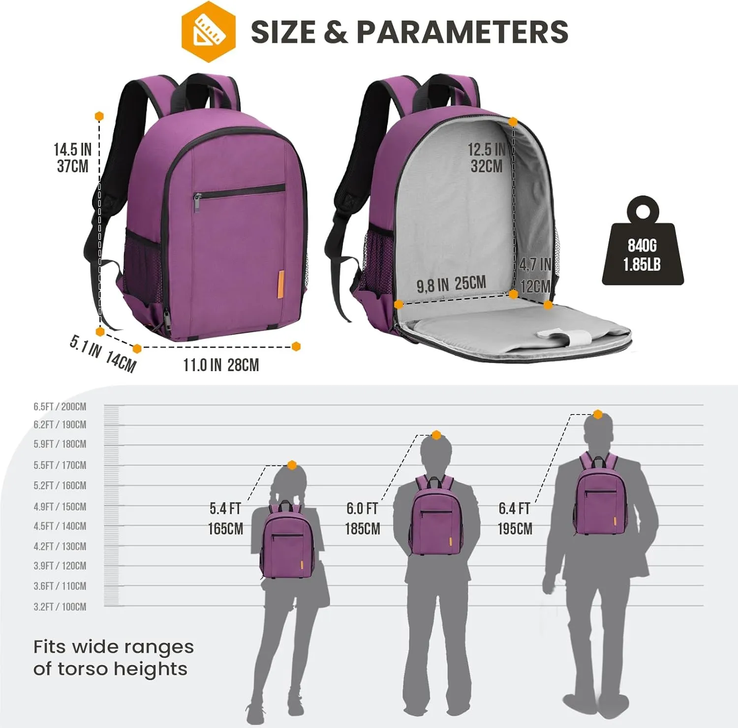 TARION Professional Camera Backpack Case with Laptop Compartment Waterproof Rain Cover for DSLR SLR Mirrorless Camera Lens Tripod Photography Backpack for Women Men Purple TB-S