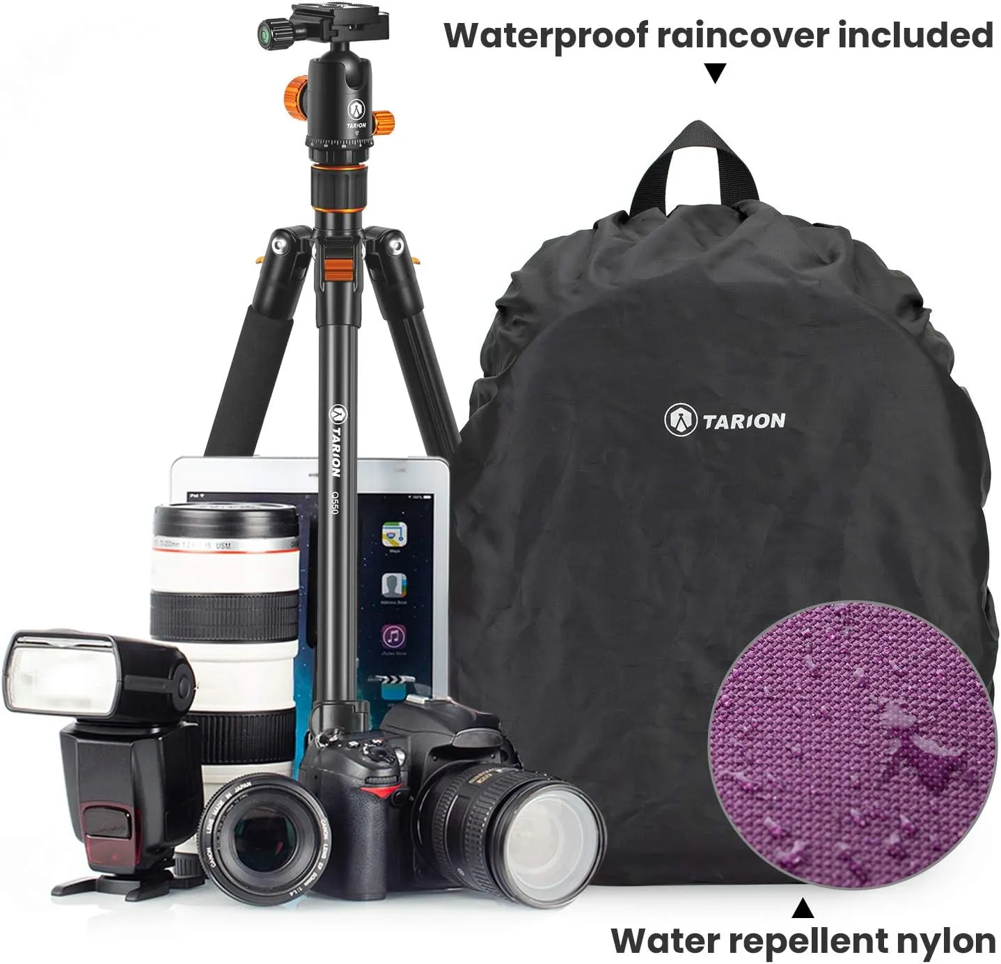 TARION Professional Camera Backpack Case with Laptop Compartment Waterproof Rain Cover for DSLR SLR Mirrorless Camera Lens Tripod Photography Backpack for Women Men Purple TB-S