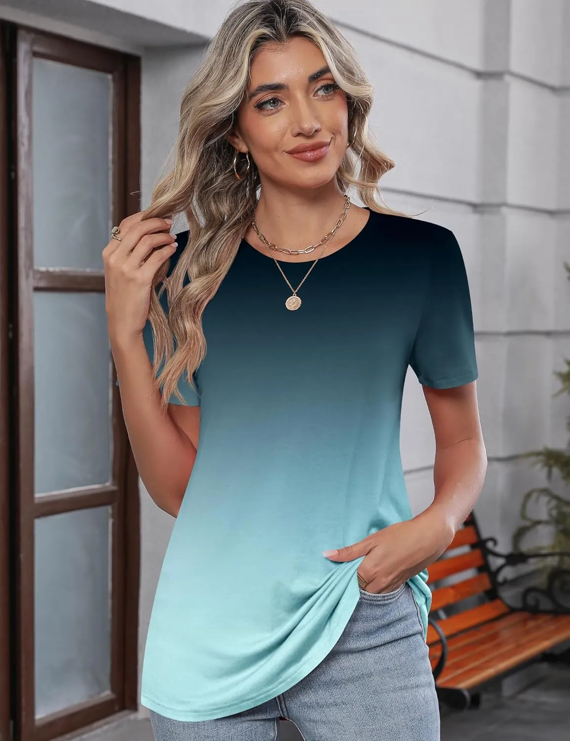 TCOT Women's Tops Summer Short Sleeve Crew Neck Shirts Dressy Casual Blouses for Women S-3XL