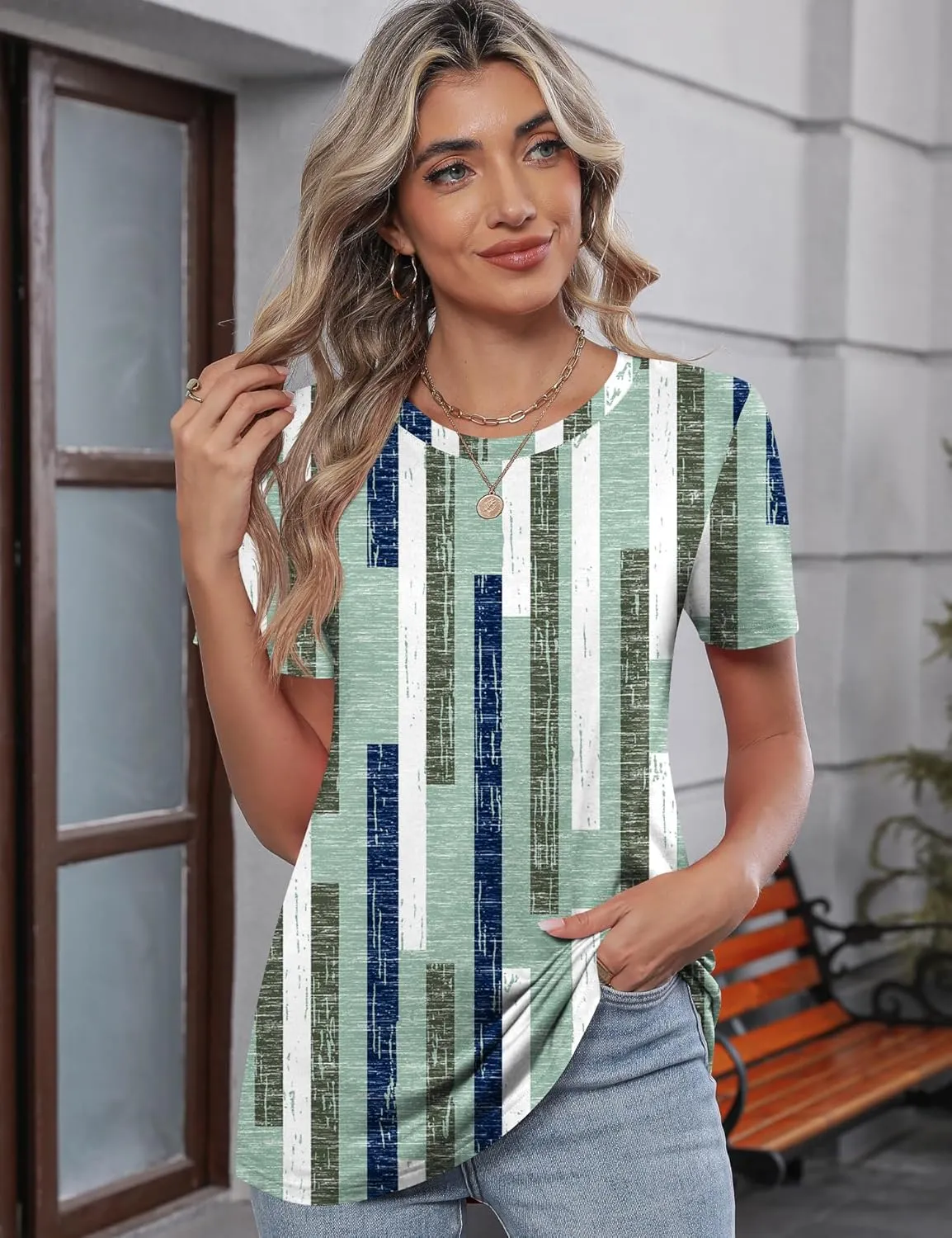 TCOT Women's Tops Summer Short Sleeve Crew Neck Shirts Dressy Casual Blouses for Women S-3XL