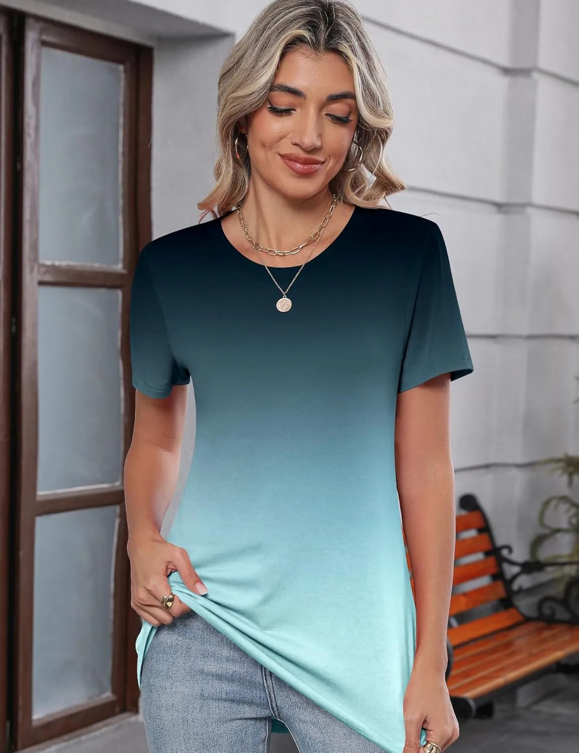 TCOT Women's Tops Summer Short Sleeve Crew Neck Shirts Dressy Casual Blouses for Women S-3XL