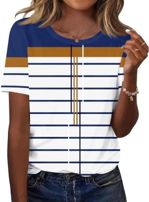 TCOT Women's Tops Summer Short Sleeve Crew Neck Shirts Dressy Casual Blouses for Women S-3XL