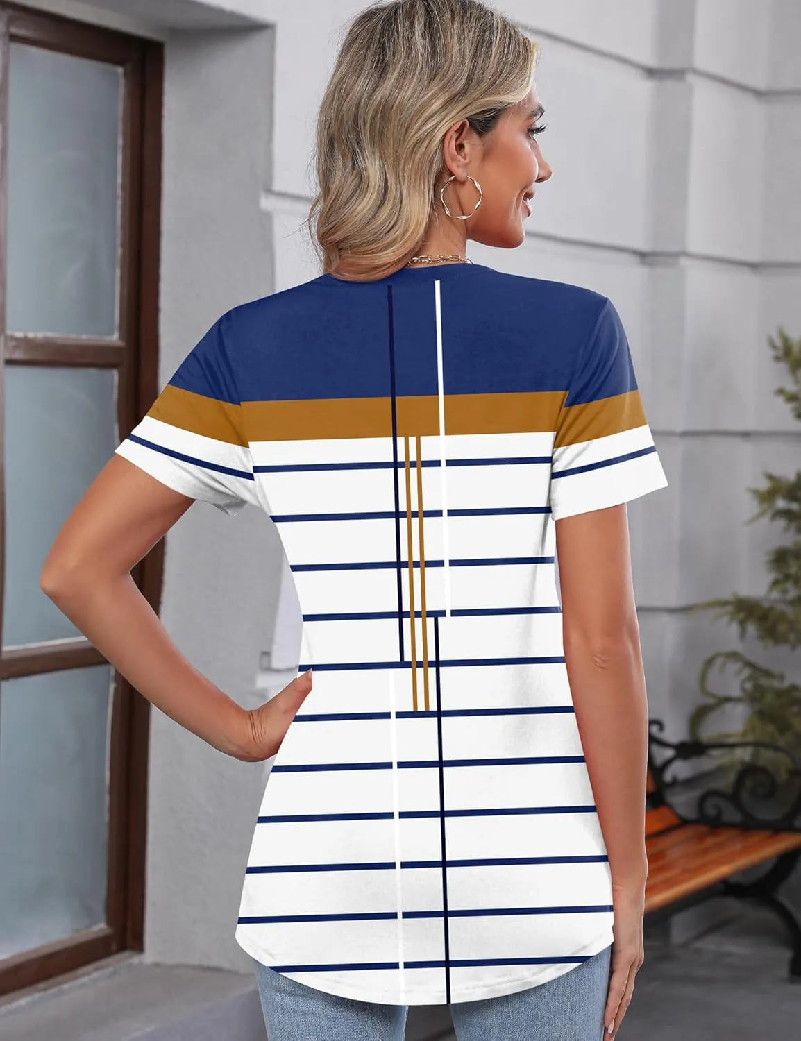TCOT Women's Tops Summer Short Sleeve Crew Neck Shirts Dressy Casual Blouses for Women S-3XL