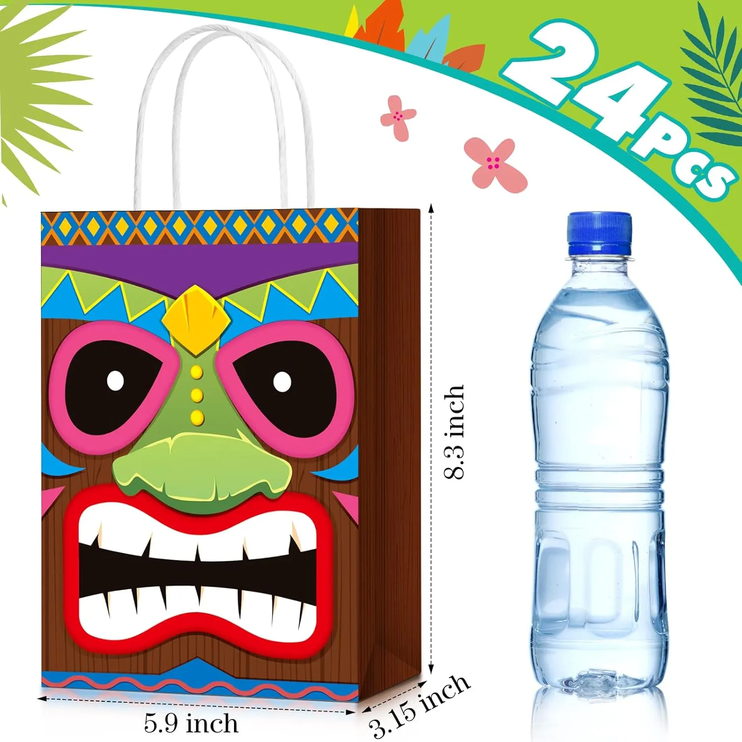 Teling 24 Pcs Hawaiian Aloha Gift Bags Tiki Luau Goodie Candy Treat Bags with Handles Tropical Themed Favors Summer Festival Party Supplies(Luau)