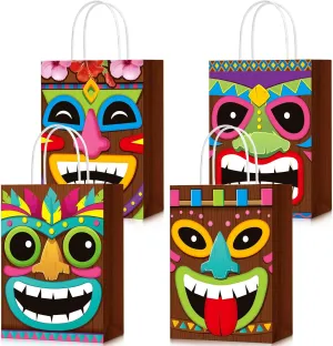 Teling 24 Pcs Hawaiian Aloha Gift Bags Tiki Luau Goodie Candy Treat Bags with Handles Tropical Themed Favors Summer Festival Party Supplies(Luau)