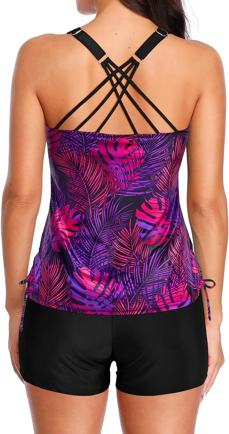 Tempt Me Two Piece Tankini Swimsuits for Women Tummy Control Bathing Suit with Shorts Athletic Swimwear