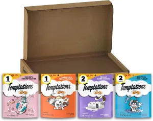 TEMPTATIONS Classic Crunchy and Soft Cat Treats Variety Pack with Creamy Dairy, Tempting Tuna, Shrimpy Shrimp, and Tantalizing Turkey Flavors, (6) 6.3 oz. Pouches