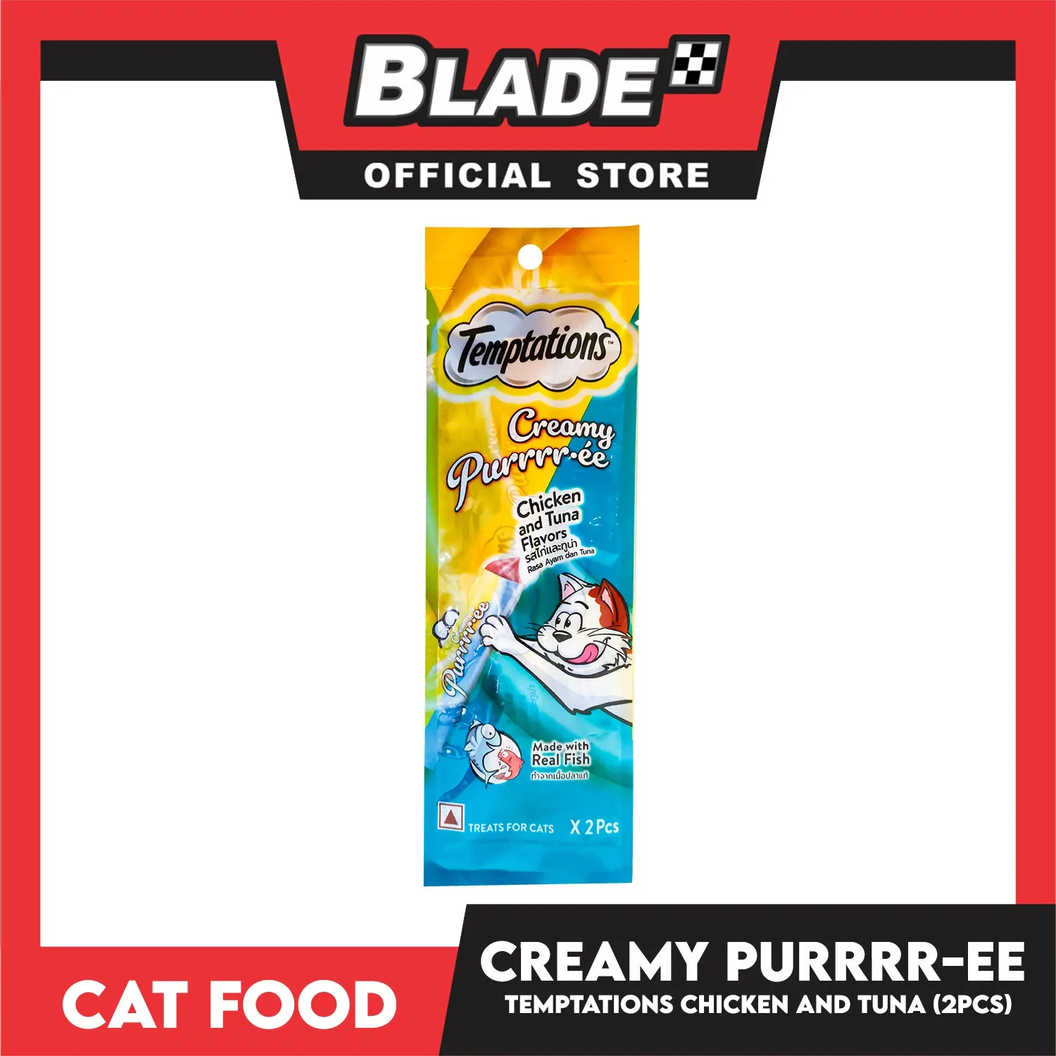 Temptations Creamy Pure Made With Real Fish Lickable Cat Treats 12g x 2pcs Sachets (Chicken And Tuna) Cat Wet Food, Cat Snack