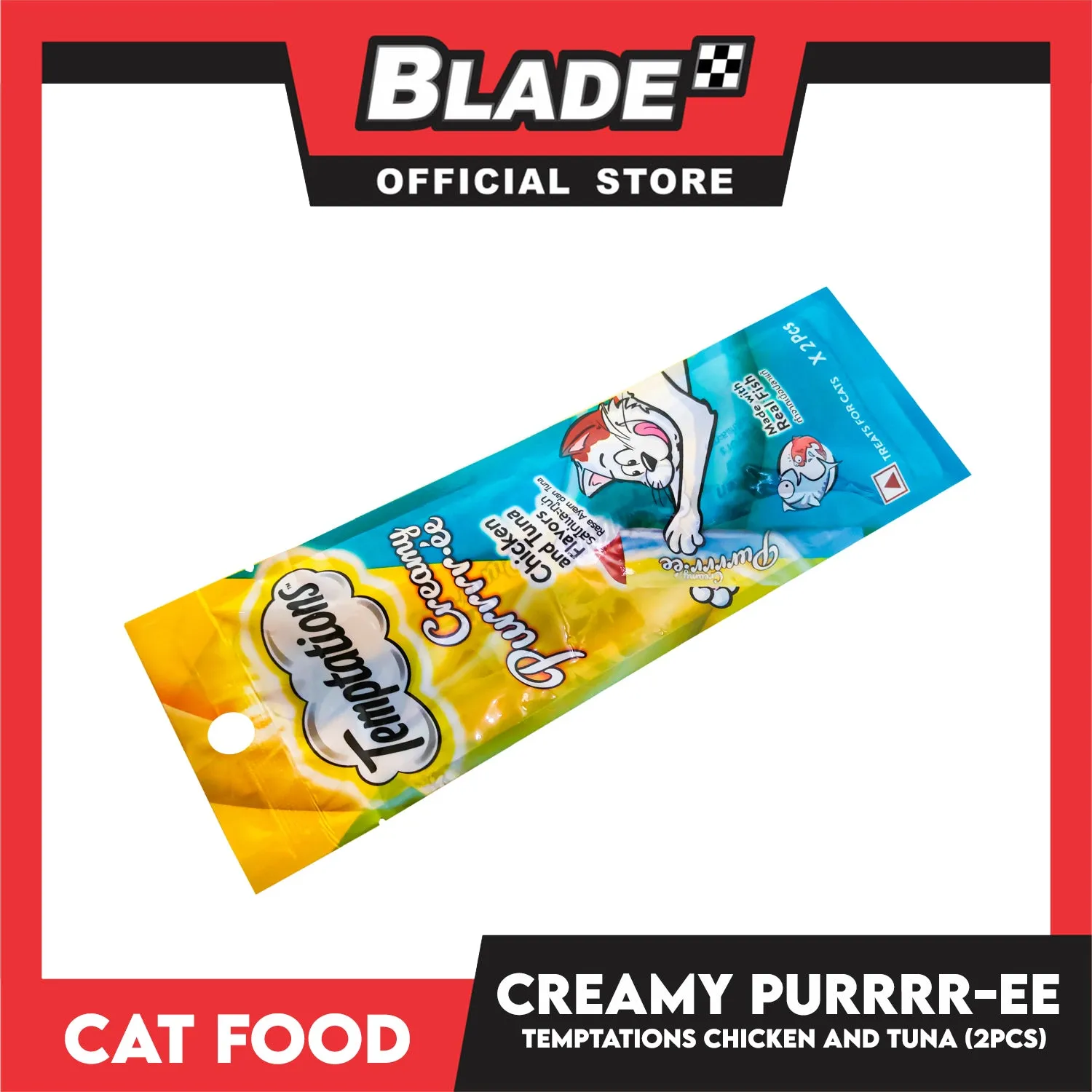 Temptations Creamy Pure Made With Real Fish Lickable Cat Treats 12g x 2pcs Sachets (Chicken And Tuna) Cat Wet Food, Cat Snack