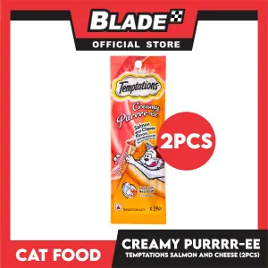 Temptations Creamy Pure Made With Real Fish Lickable Cat Treats 12g x 2pcs Sachets (Salmon And Cheese) Cat Wet Food, Cat Snack