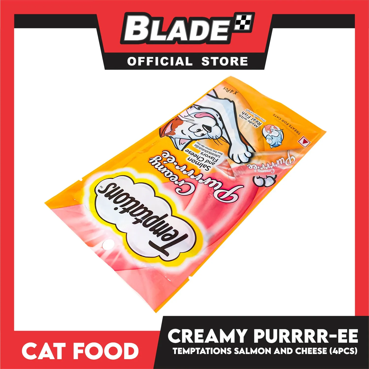 Temptations Creamy Pure Made With Real Fish Lickable Cat Treats 12g x 4pcs Sachets (Salmon And Cheese) Cat Wet Food, Cat Snack