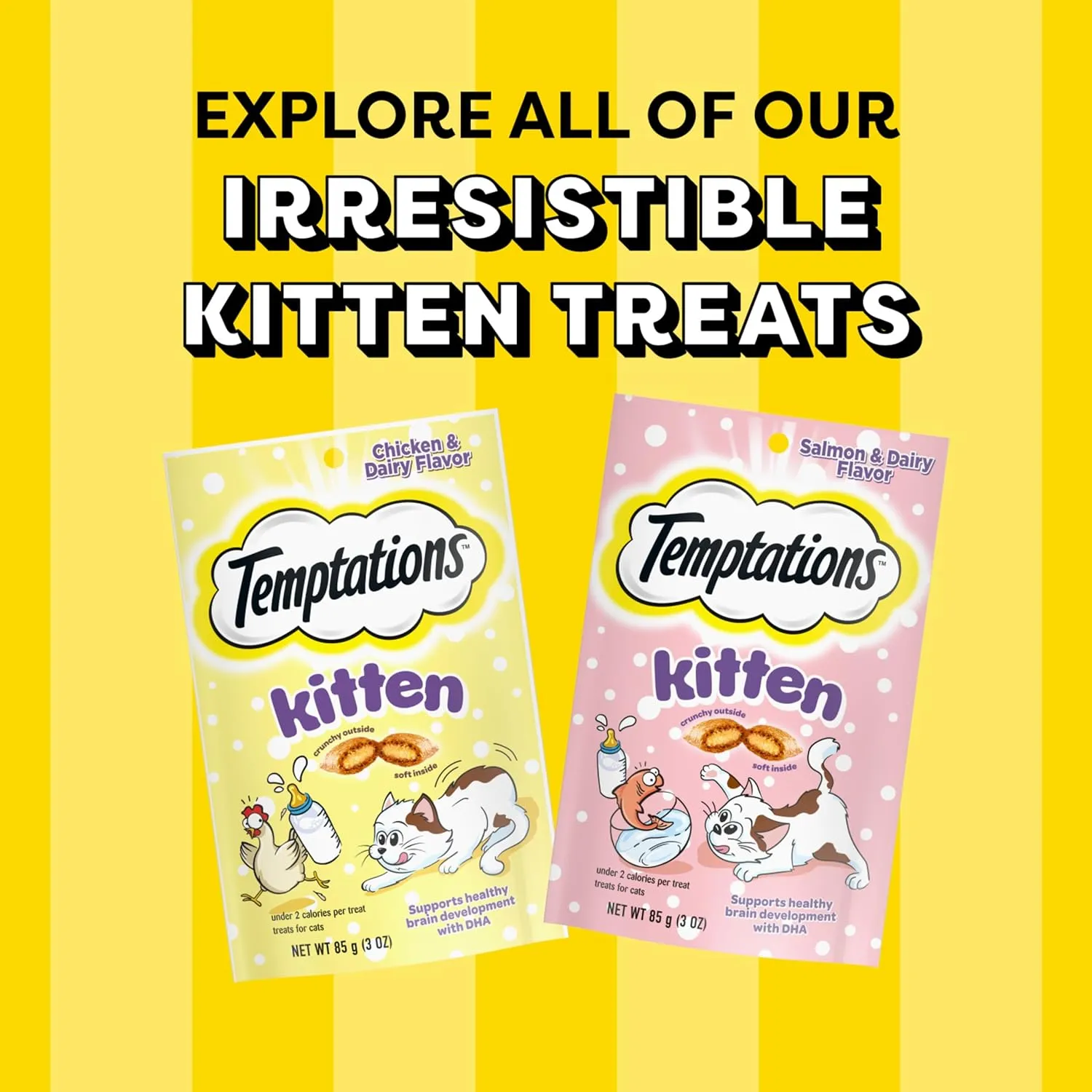 Temptations Kitten Crunchy and Soft Treats Chicken and Dairy Flavor, 6.3 oz. Pouch, (Pack of 10)