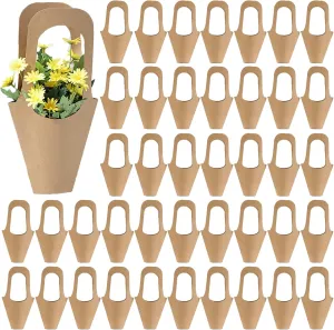 Tergy 50 Packs Kraft Paper Flowers Gift Bags Hanging Bouquet Wrapping Bags for Home Decoration