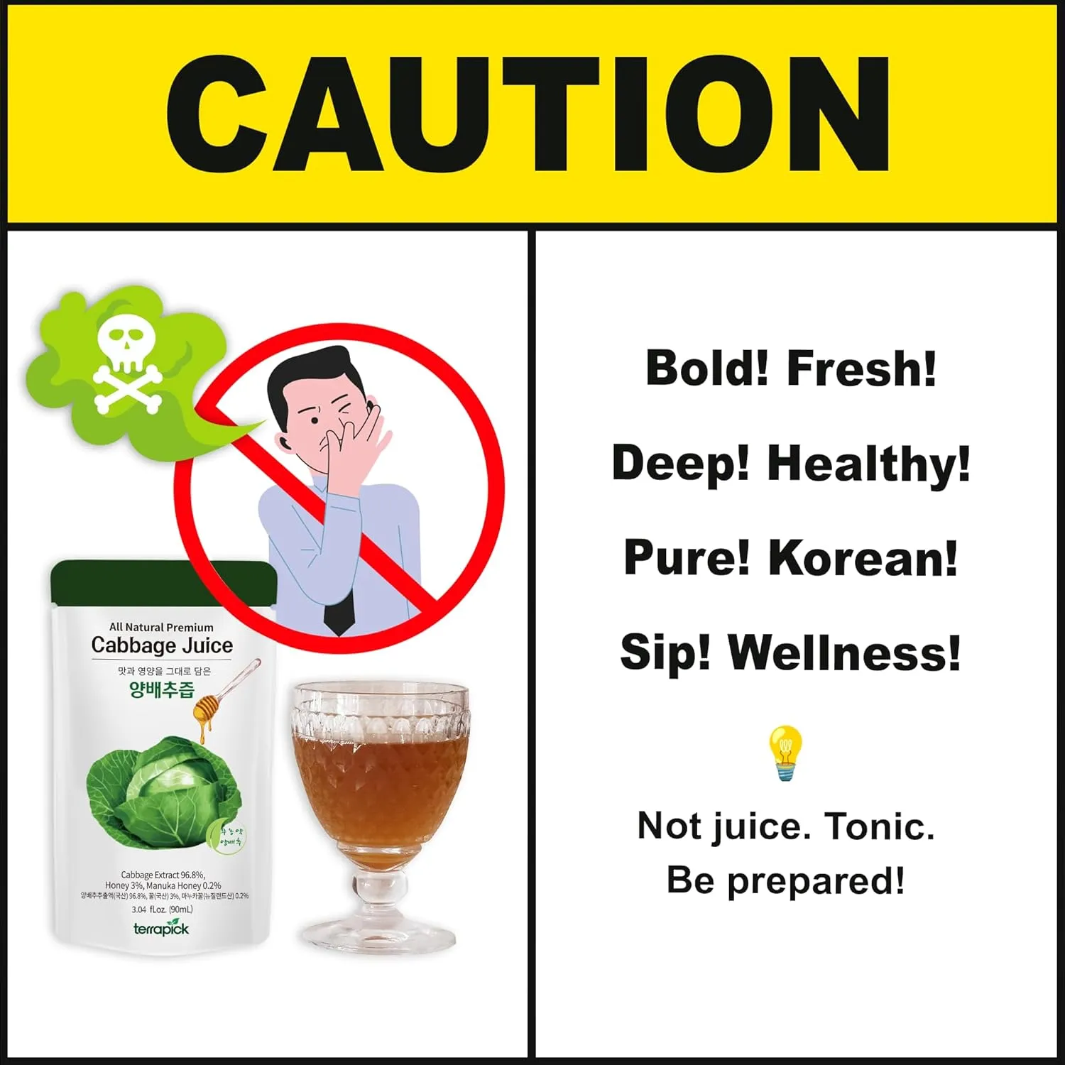 TerraPick Green Cabbage Juice Sweetened with Manuka Honey - Natural Cabbage Extract Juice Vegetable Juice Superfood (3.04 fl oz X 30 pouches)
