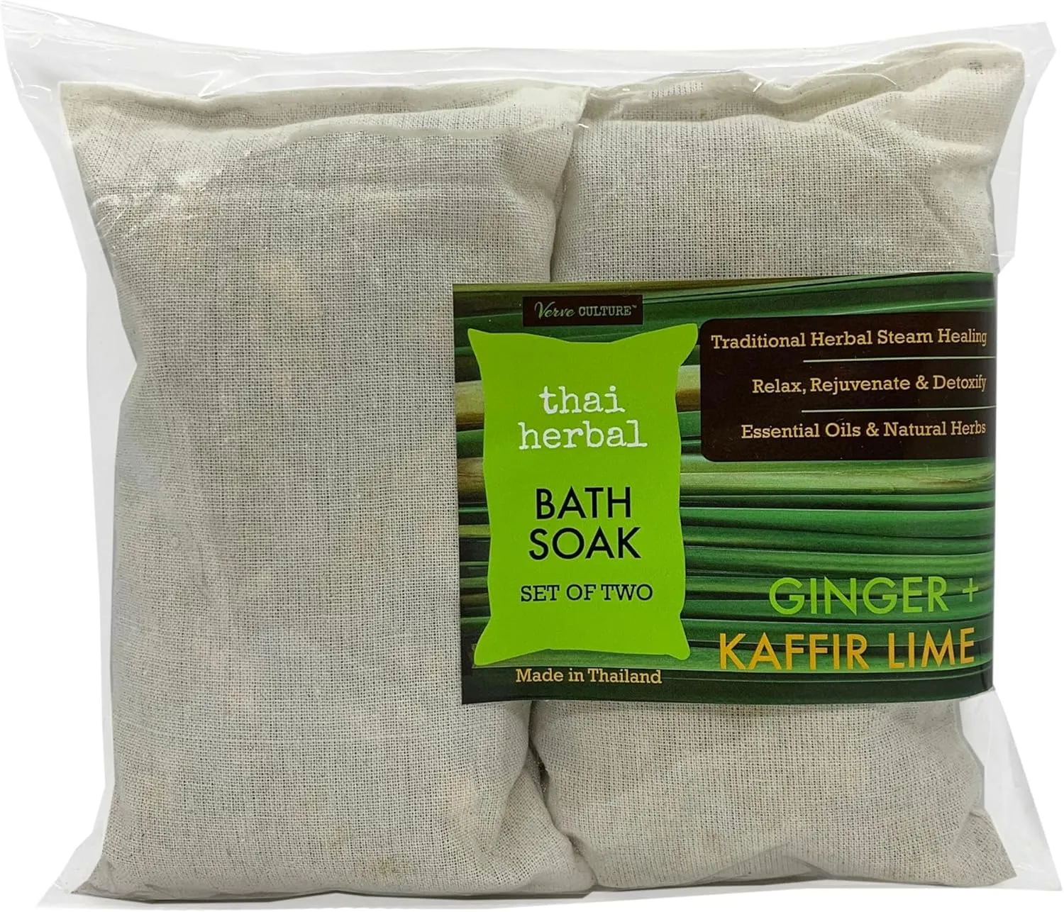 Thai Herbal Bath Soak by Verve CULTURE | Traditional Spa Remedy | Aromatic Ginger   Kaffir Lime Bath Tea Pouch | Promotes Postpartum Recuperation, Relaxation, Muscle Fatigue Relief | Pack of 2