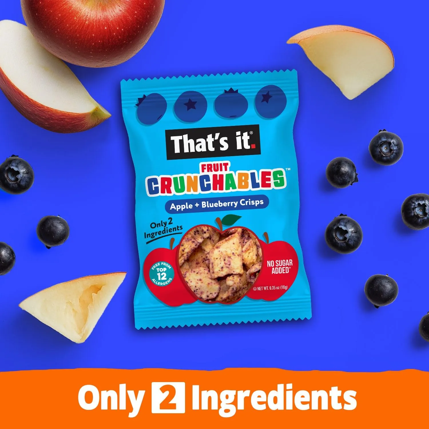 That's it. Fruit Crunchables – 100% Apple   Blueberry Crisps, 15 Pack healthy snacks for kids Plant-Based, Non-GMO, Gluten-Free, No Sugar Added, Healthy Fruit Snacks for Kids & Adults
