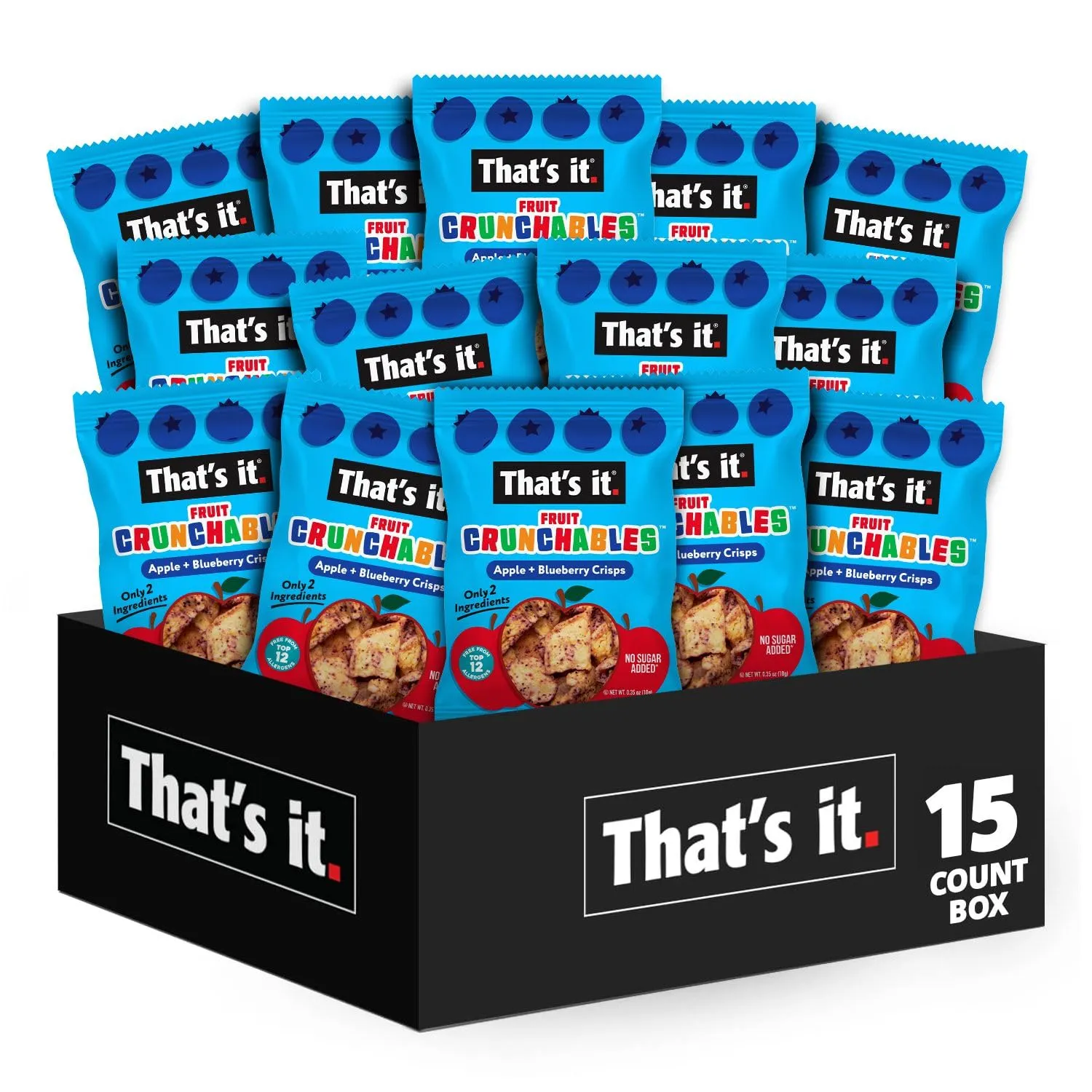 That's it. Fruit Crunchables – 100% Apple   Blueberry Crisps, 15 Pack healthy snacks for kids Plant-Based, Non-GMO, Gluten-Free, No Sugar Added, Healthy Fruit Snacks for Kids & Adults