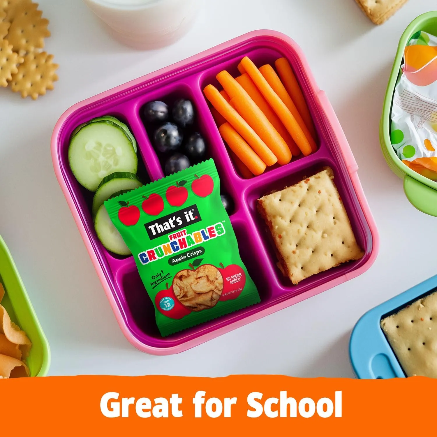 That's it. Fruit Crunchables (15 Pack) Apple Crisps healthy snacks for kids, Plant-Based, Non-GMO, Gluten-Free, No Sugar Added - Healthy Snack for lunch box 100% Natural Crunchy Fruit Snack