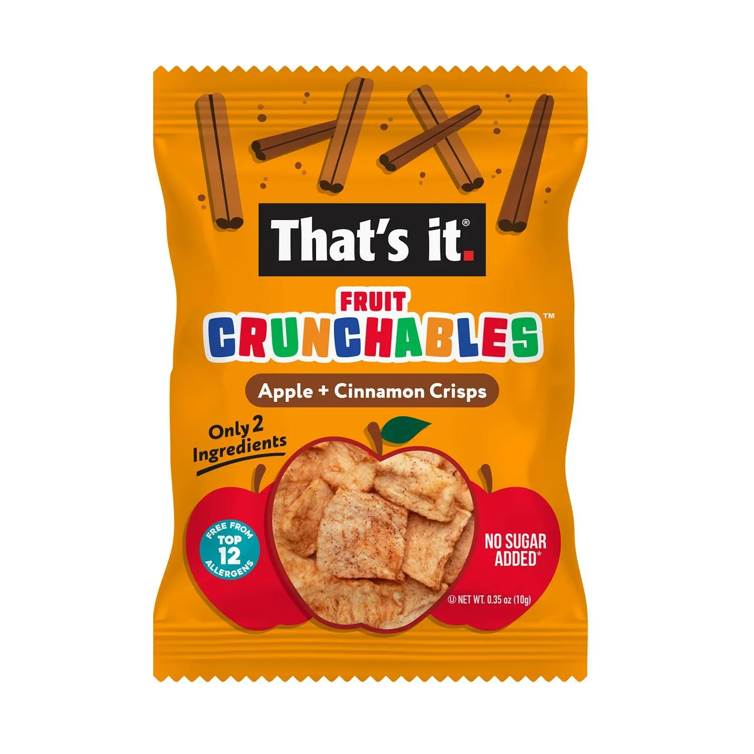 That’s it. Fruit Crunchables Apple   Cinnamon Crisps, 15-Pack – 100% Plant-Based Fruit Snacks for Kids, Non-GMO, Gluten-Free, No Added Sugar, Allergen-Free, Healthy Lunchbox Snack for Kids & Adults