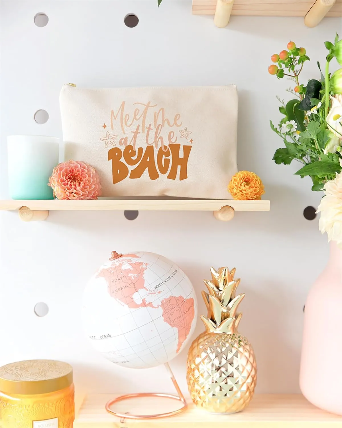 The Cotton & Canvas Co. Meet Me At The Beach Cotton Canvas Cosmetic Bag, Toiletry Bag and Travel Makeup Pouch, Summer, Beach, Bridesmaid, Gift for Her, Wedding
