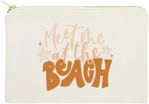 The Cotton & Canvas Co. Meet Me At The Beach Cotton Canvas Cosmetic Bag, Toiletry Bag and Travel Makeup Pouch, Summer, Beach, Bridesmaid, Gift for Her, Wedding