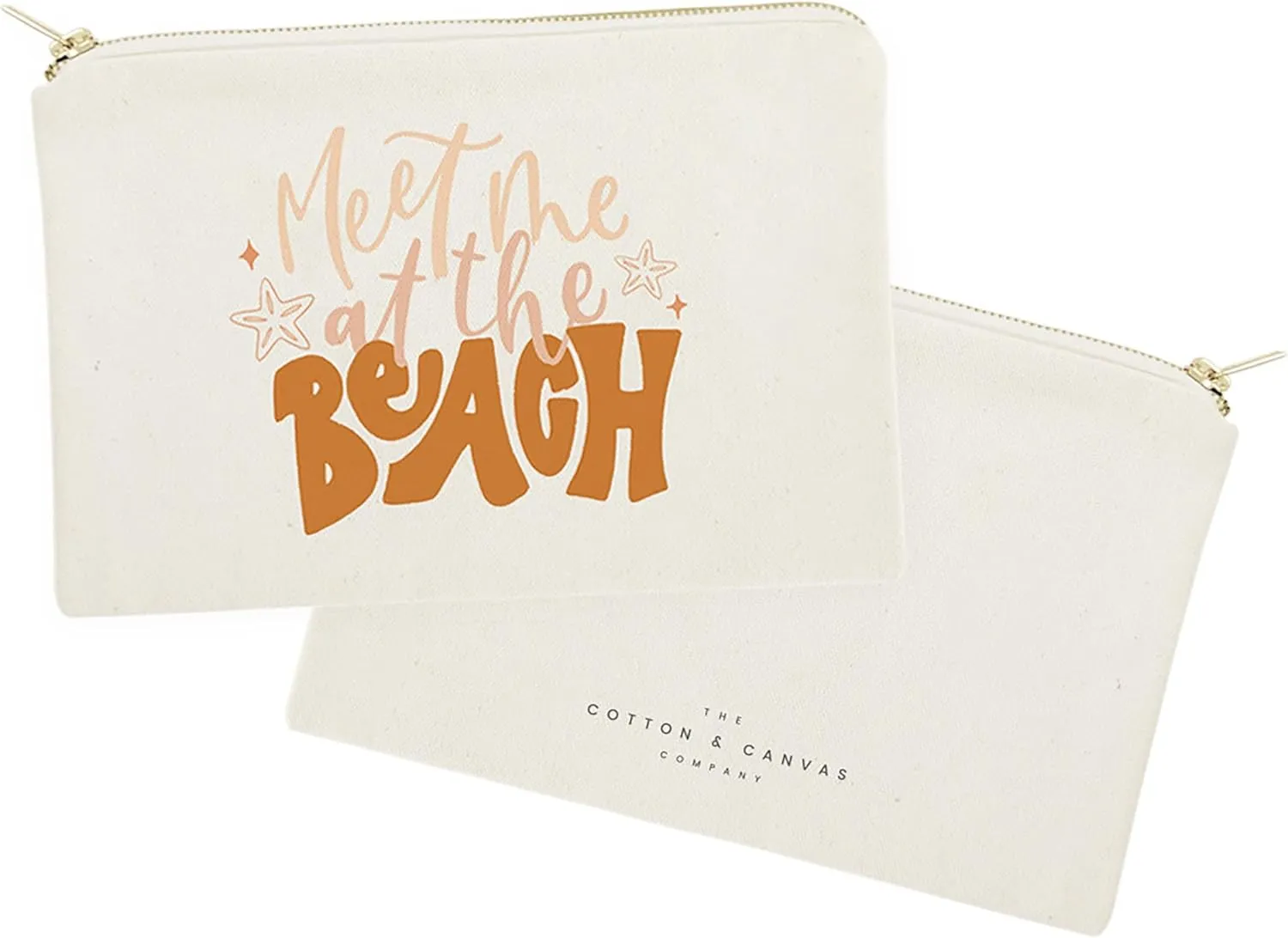 The Cotton & Canvas Co. Meet Me At The Beach Cotton Canvas Cosmetic Bag, Toiletry Bag and Travel Makeup Pouch, Summer, Beach, Bridesmaid, Gift for Her, Wedding