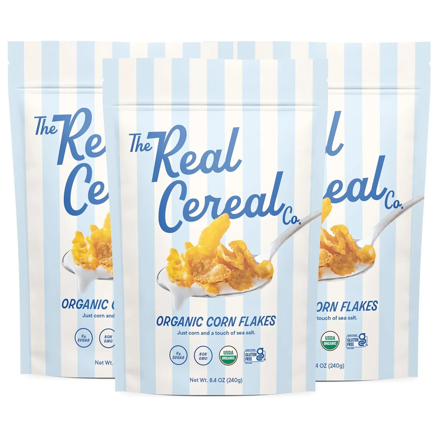 The Real Cereal Company, Organic Corn Flakes Cereal 3-Pack, Zero Sugar, Gluten Free, Non-GMO, Made in California