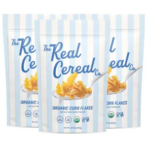 The Real Cereal Company, Organic Corn Flakes Cereal 3-Pack, Zero Sugar, Gluten Free, Non-GMO, Made in California