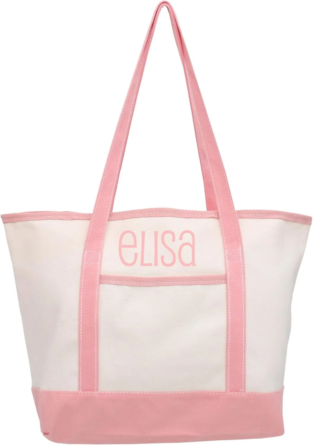 Threadart Personalized with Embroidery Large 100% Cotton Natural Canvas Tote Bag With Light Pink Handles - 18.5"x11.5"x5.5" - 14 oz Canvas - For Women, Shopping, Beach, Getaways, Gifts