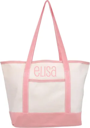 Threadart Personalized with Embroidery Large 100% Cotton Natural Canvas Tote Bag With Light Pink Handles - 18.5"x11.5"x5.5" - 14 oz Canvas - For Women, Shopping, Beach, Getaways, Gifts