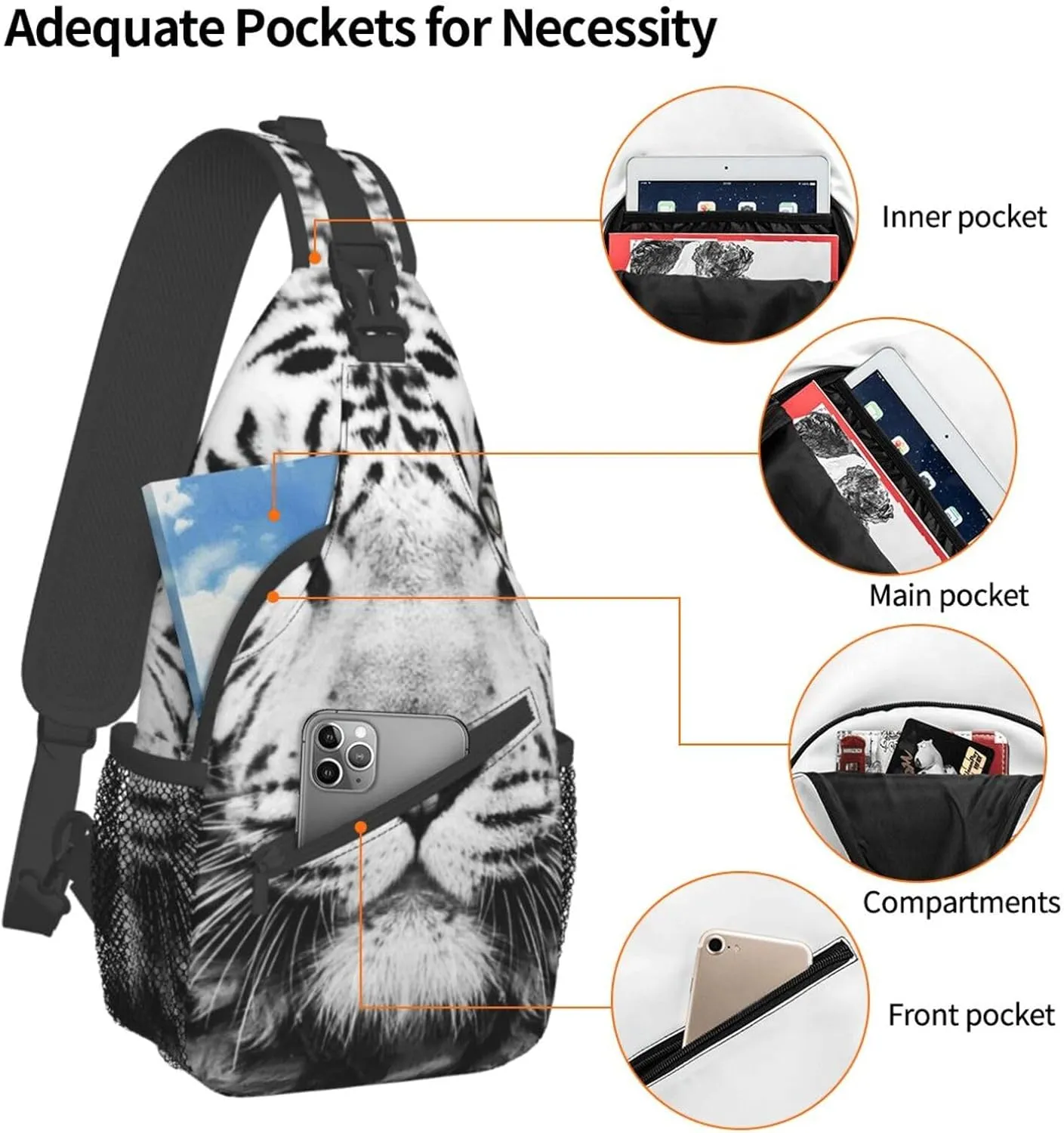 Tiger Crossbody Bag Men Shoulder Bag Backpack Cool Sling Bag Chest Casual Daypack for Outdoor