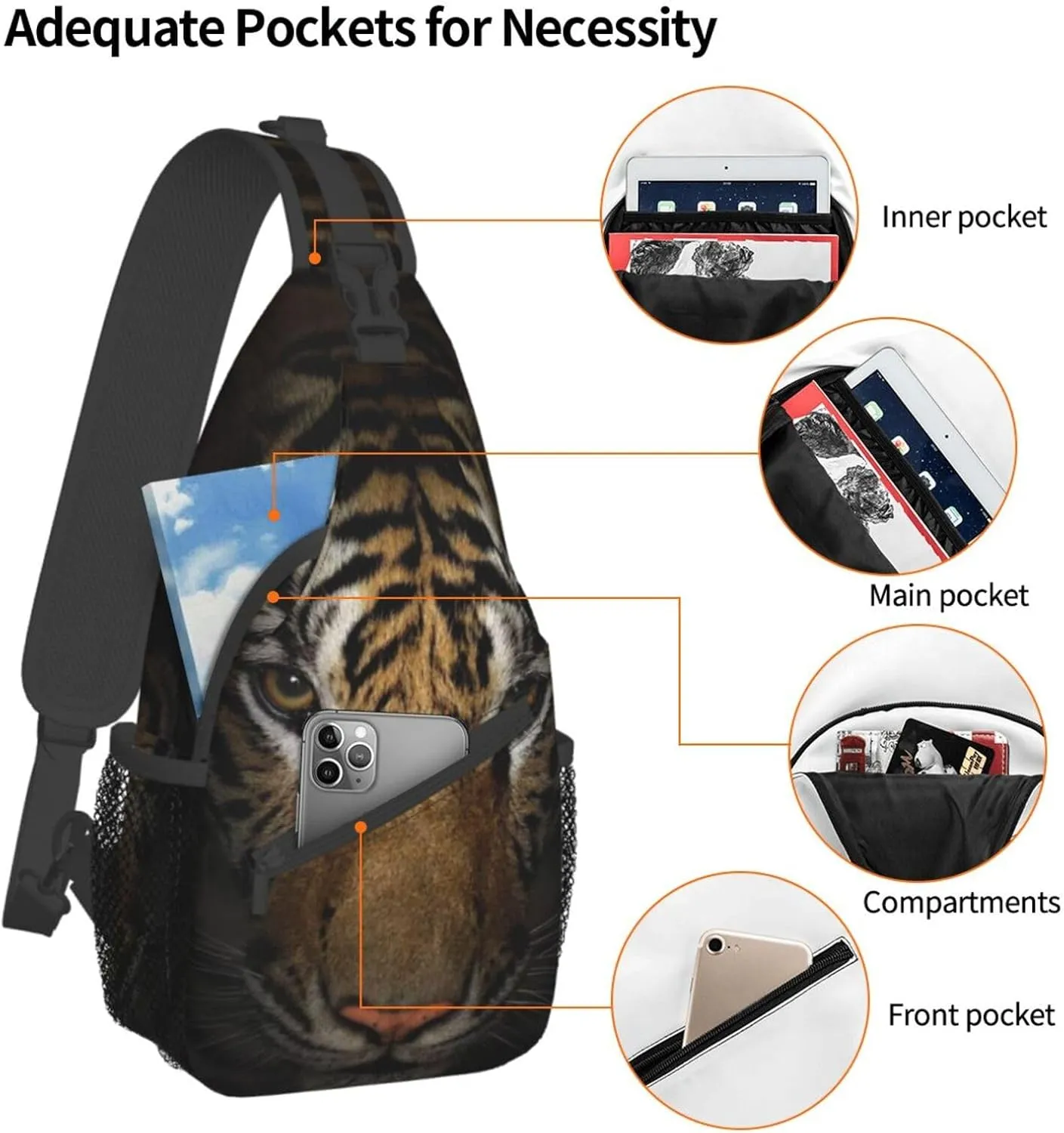 Tiger Crossbody Bag Men Shoulder Bag Backpack Cool Sling Bag Chest Casual Daypack for Outdoor