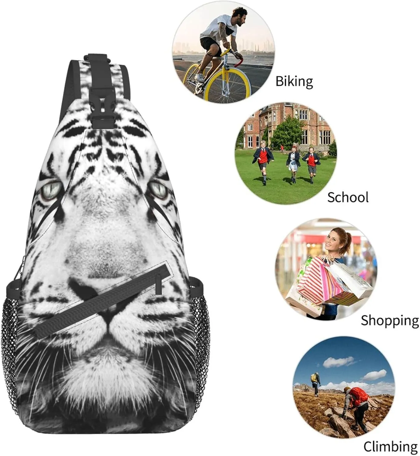 Tiger Crossbody Bag Men Shoulder Bag Backpack Cool Sling Bag Chest Casual Daypack for Outdoor