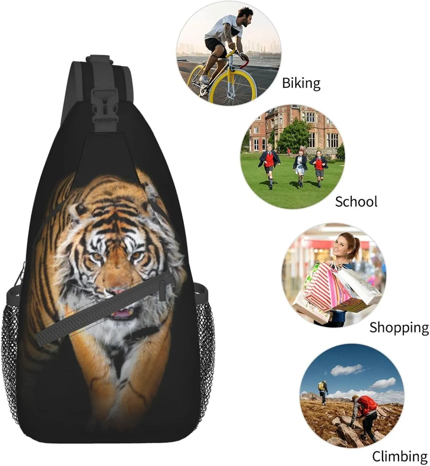Tiger Crossbody Bag Men Shoulder Bag Backpack Cool Sling Bag Chest Casual Daypack for Outdoor
