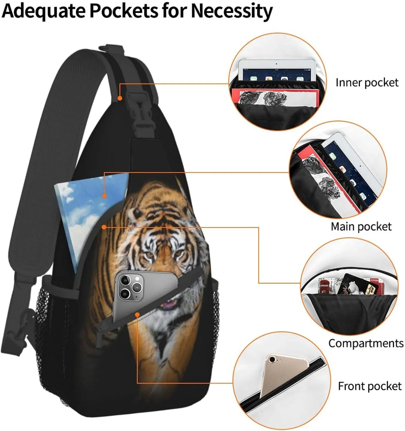 Tiger Crossbody Bag Men Shoulder Bag Backpack Cool Sling Bag Chest Casual Daypack for Outdoor