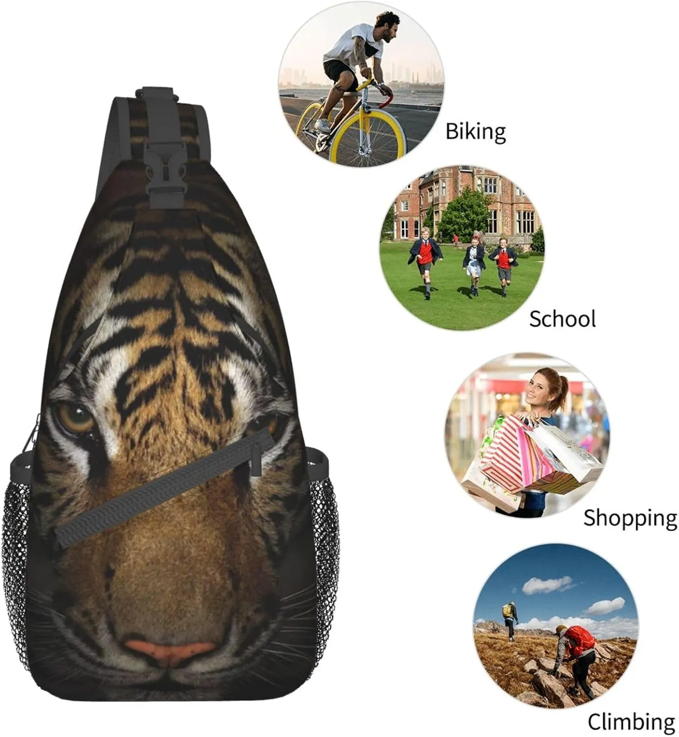 Tiger Crossbody Bag Men Shoulder Bag Backpack Cool Sling Bag Chest Casual Daypack for Outdoor
