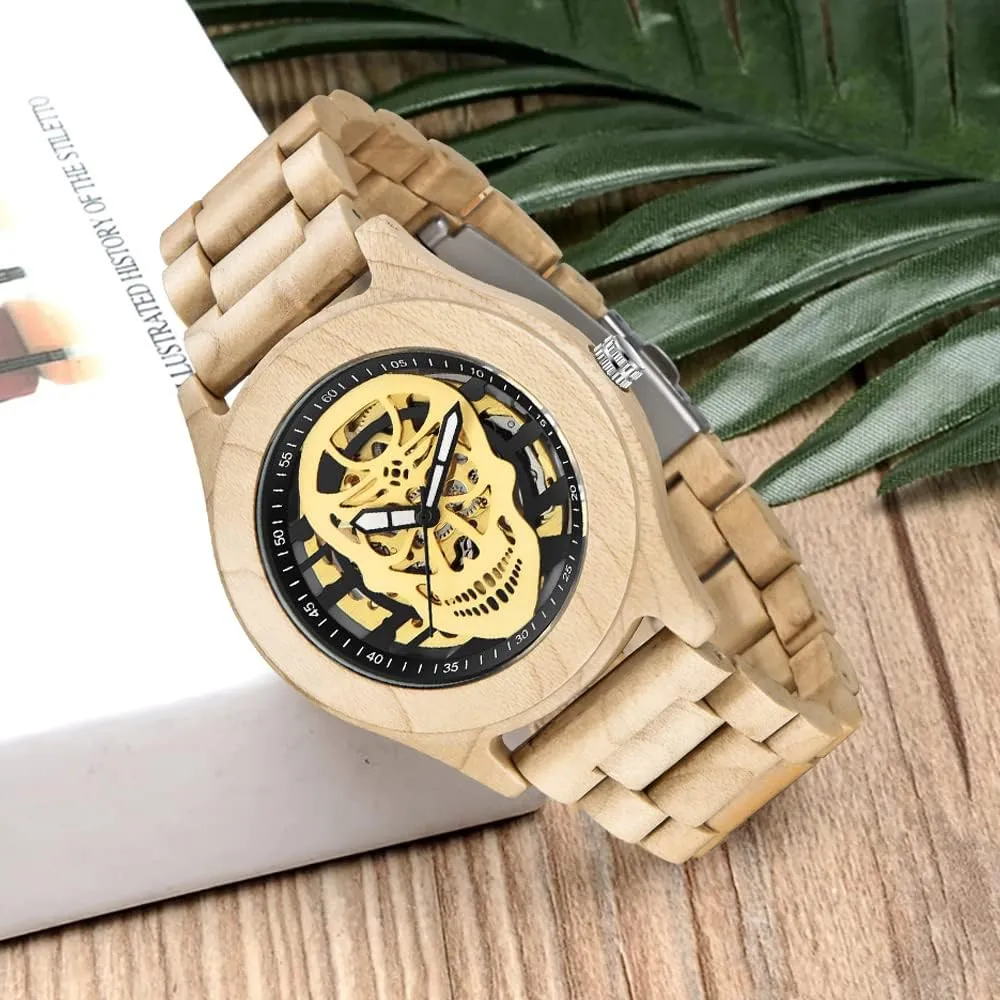 Tiong No Battery Fashion Mechanical Wooden Watch for Men, Mechanical Movement Wooden Strap Men's Watch for Father's Day, Birthday