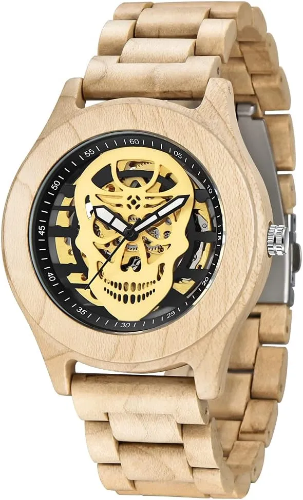 Tiong No Battery Fashion Mechanical Wooden Watch for Men, Mechanical Movement Wooden Strap Men's Watch for Father's Day, Birthday