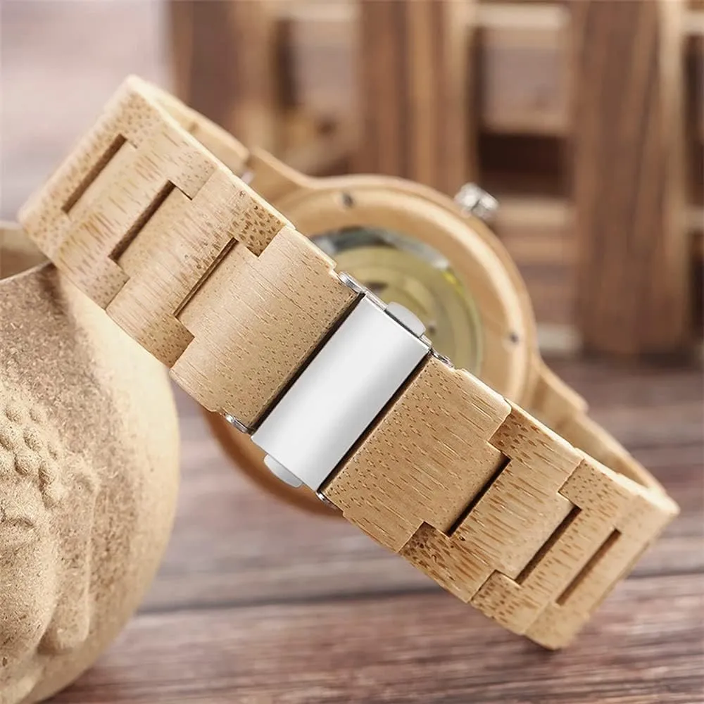 Tiong No Battery Fashion Mechanical Wooden Watch for Men, Mechanical Movement Wooden Strap Men's Watch for Father's Day, Birthday
