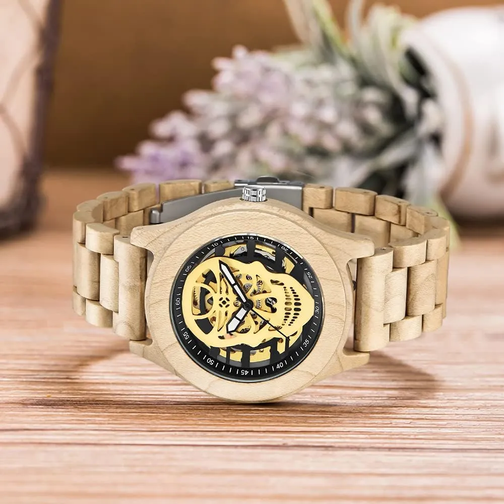Tiong No Battery Fashion Mechanical Wooden Watch for Men, Mechanical Movement Wooden Strap Men's Watch for Father's Day, Birthday