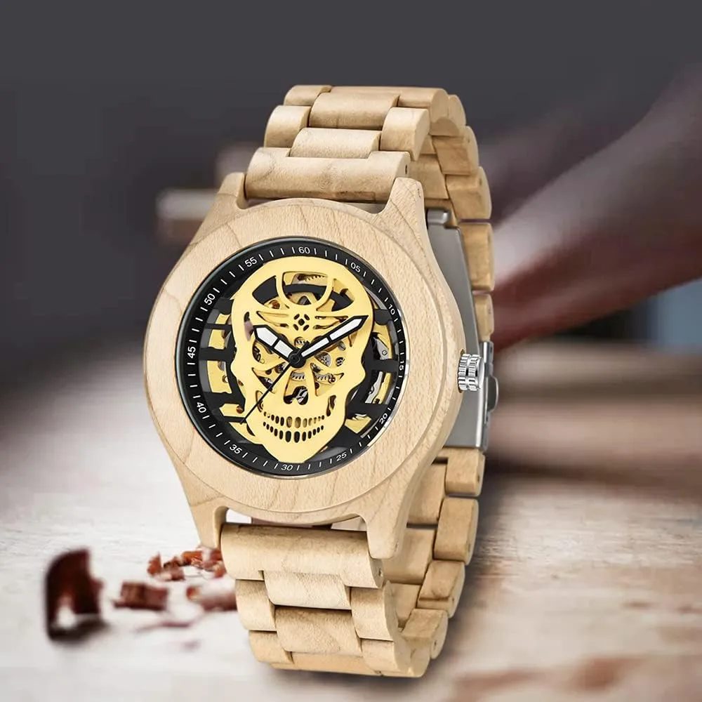 Tiong No Battery Fashion Mechanical Wooden Watch for Men, Mechanical Movement Wooden Strap Men's Watch for Father's Day, Birthday
