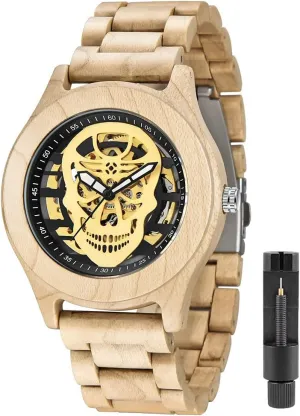 Tiong No Battery Fashion Mechanical Wooden Watch for Men, Mechanical Movement Wooden Strap Men's Watch for Father's Day, Birthday